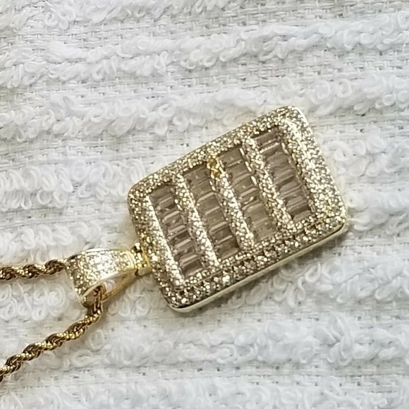 Sterling Silver 925 Design Rect Zirconia Gold Fini - Picture 4 of 6